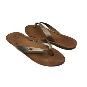 Frye Sz 9 Brown Gold Sandals Classic Thong Style
